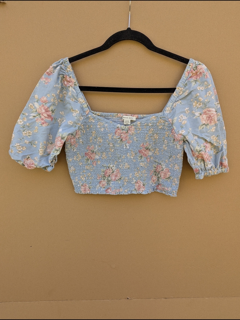 AE Floral Smocked Crop Top Puff Sleeve Fairycore Romantic Prairie Boho Small